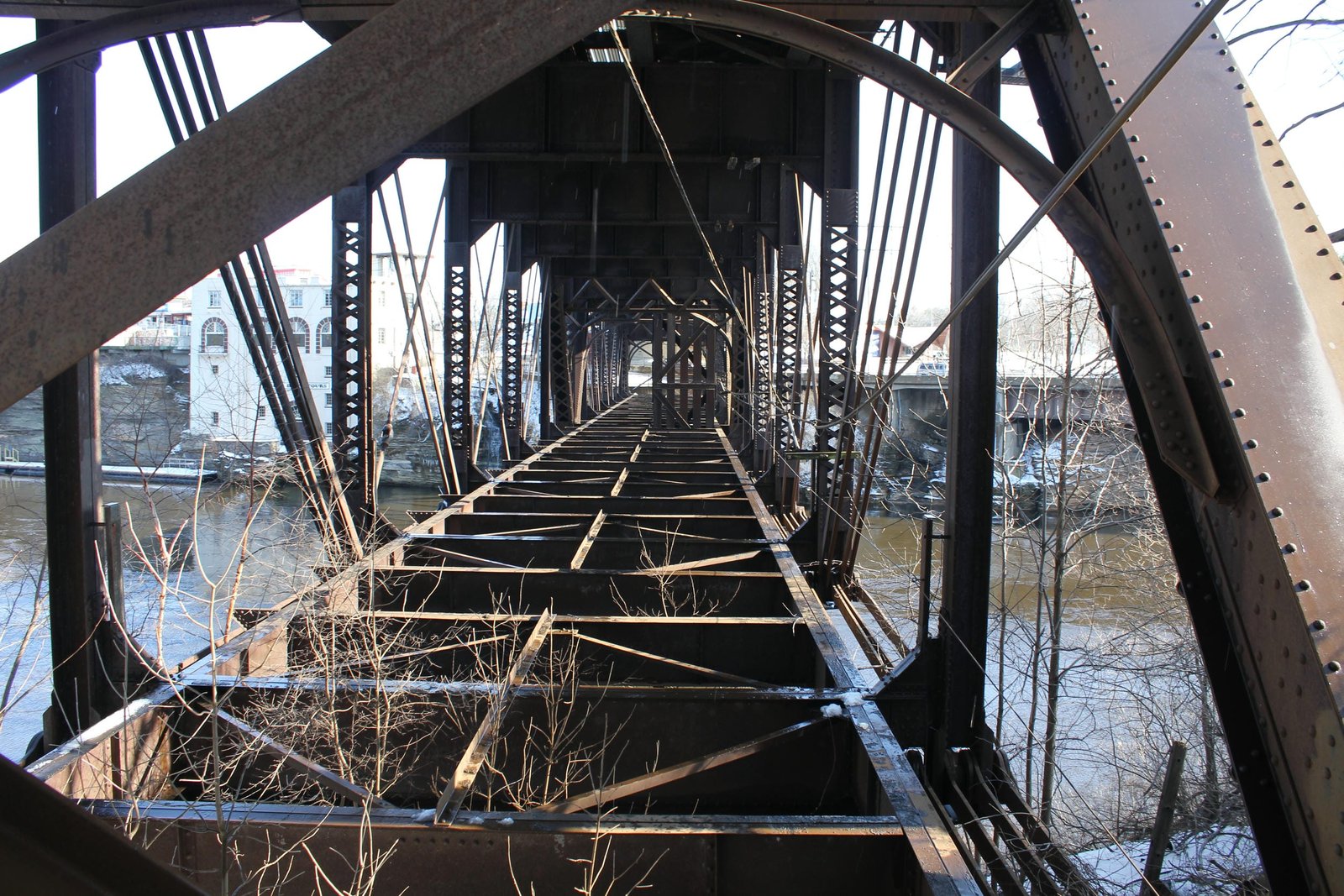 Looking east inside truss